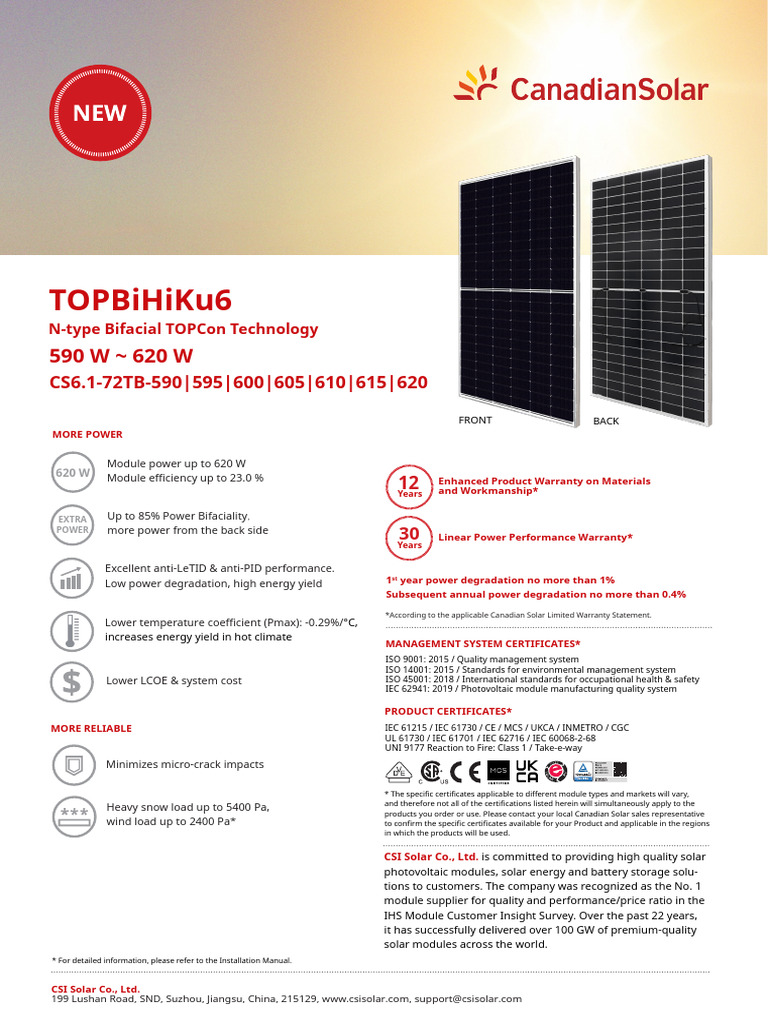 پنل خورشیدی 620 وات برند Canadian Solar - تصویر 2
